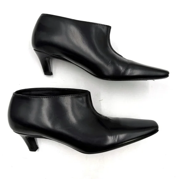 Toteme Wide Shaft Boots Black Leather Square Toe Kitten Heel Ankle Sz 37 / 7